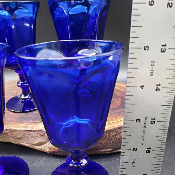 Bryce Antique Cobalt Blue Wine Glass 5" Set of 4 Paneled Blown Glass Vintage - Picture 5 of 5